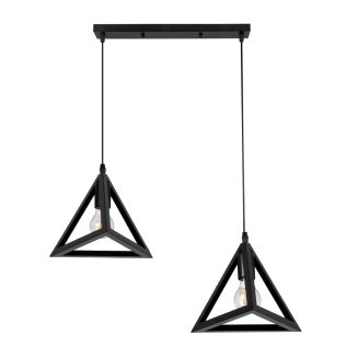 GloboStar® TRIANGLE 00611 Μοντέρνο Κρεμαστό Φωτιστικό Οροφής Δίφωτο Μαύρο Μεταλλικό Πλέγμα Μ60 x Π22 x Y130cm