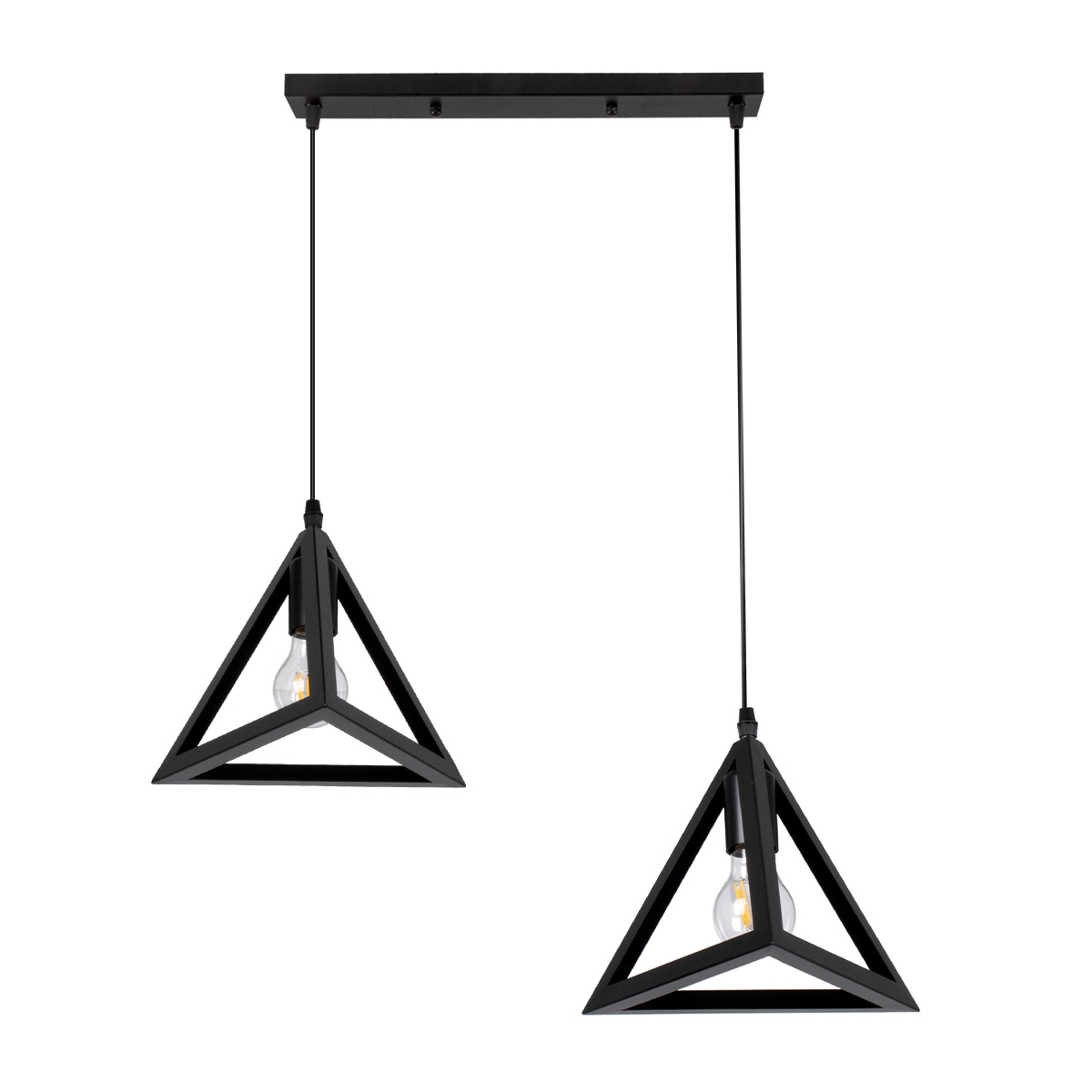 GloboStar® TRIANGLE 00611 Μοντέρνο Κρεμαστό Φωτιστικό Οροφής Δίφωτο Μαύρο Μεταλλικό Πλέγμα Μ60 x Π22 x Y130cm