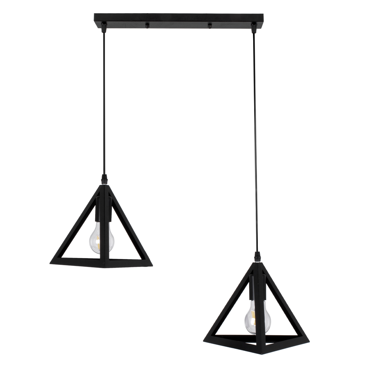 GloboStar® TRIANGLE 00611 Μοντέρνο Κρεμαστό Φωτιστικό Οροφής Δίφωτο Μαύρο Μεταλλικό Πλέγμα Μ60 x Π22 x Y130cm - Image 3