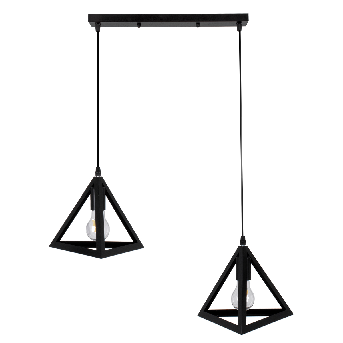 GloboStar® TRIANGLE 00611 Μοντέρνο Κρεμαστό Φωτιστικό Οροφής Δίφωτο Μαύρο Μεταλλικό Πλέγμα Μ60 x Π22 x Y130cm - Image 4