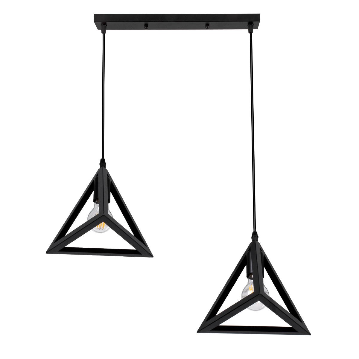 GloboStar® TRIANGLE 00611 Μοντέρνο Κρεμαστό Φωτιστικό Οροφής Δίφωτο Μαύρο Μεταλλικό Πλέγμα Μ60 x Π22 x Y130cm - Image 5