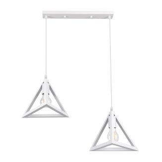 GloboStar® TRIANGLE 00612 Μοντέρνο Κρεμαστό Φωτιστικό Οροφής Δίφωτο Λευκό Μεταλλικό Πλέγμα Μ60 x Π22 x Y130cm