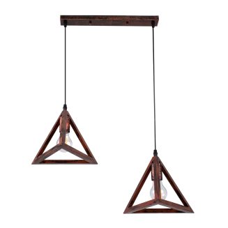 GloboStar® TRIANGLE 00613 Μοντέρνο Κρεμαστό Φωτιστικό Οροφής Δίφωτο Χάλκινο Μεταλλικό Πλέγμα Μ60 x Π22 x Y130cm