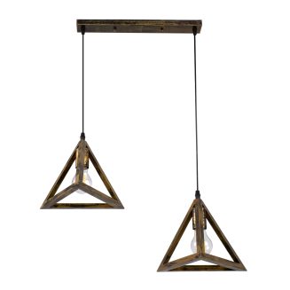 GloboStar® TRIANGLE 00614 Μοντέρνο Κρεμαστό Φωτιστικό Οροφής Δίφωτο Μπρούτζινο Μεταλλικό Πλέγμα Μ60 x Π22 x Y130cm