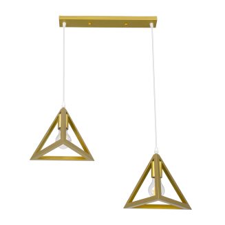 GloboStar® TRIANGLE 00615 Μοντέρνο Κρεμαστό Φωτιστικό Οροφής Δίφωτο Χρυσό Μεταλλικό Πλέγμα Μ60 x Π22 x Y130cm