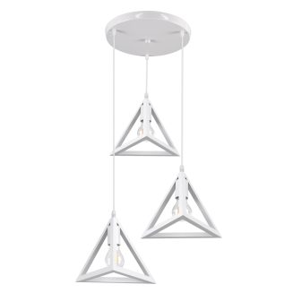 GloboStar® TRIANGLE 00617 Μοντέρνο Κρεμαστό Φωτιστικό Οροφής Τρίφωτο Λευκό Μεταλλικό Πλέγμα Φ49 x Y130cm