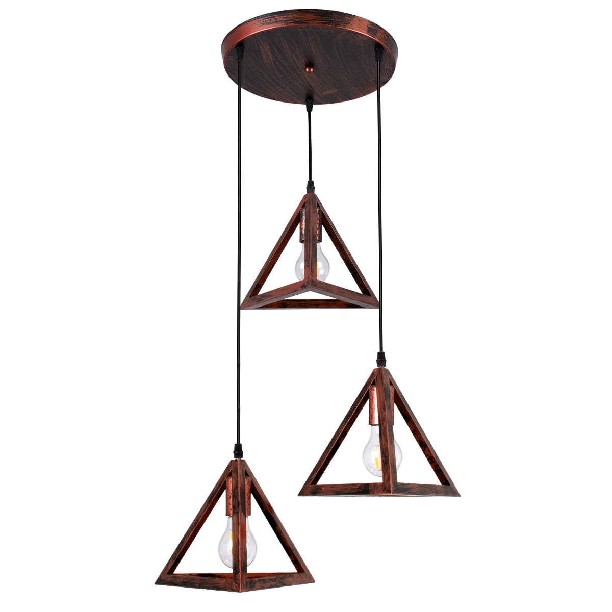 GloboStar® TRIANGLE 00618 Μοντέρνο Κρεμαστό Φωτιστικό Οροφής Τρίφωτο Χάλκινο Μεταλλικό Πλέγμα Φ49 x Y130cm - Image 3