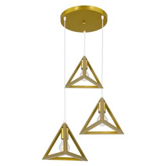 GloboStar® TRIANGLE 00620 Μοντέρνο Κρεμαστό Φωτιστικό Οροφής Τρίφωτο Χρυσό Μεταλλικό Πλέγμα Φ49 x Y130cm