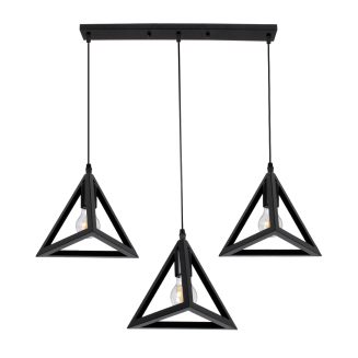 GloboStar® TRIANGLE 00621 Μοντέρνο Κρεμαστό Φωτιστικό Οροφής Τρίφωτο Μαύρο Μεταλλικό Πλέγμα Μ70 x Π22 x Y130cm
