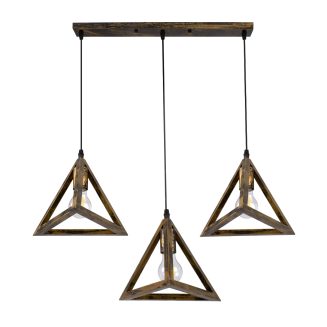 GloboStar® TRIANGLE 00624 Μοντέρνο Κρεμαστό Φωτιστικό Οροφής Τρίφωτο Μπρούτζινο Μεταλλικό Πλέγμα Μ70 x Π22 x Y130cm