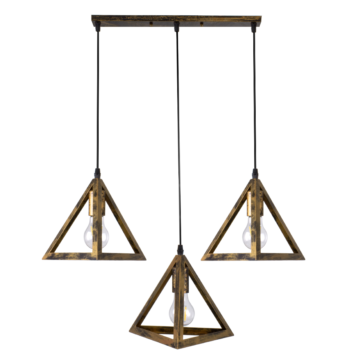 GloboStar® TRIANGLE 00624 Μοντέρνο Κρεμαστό Φωτιστικό Οροφής Τρίφωτο Μπρούτζινο Μεταλλικό Πλέγμα Μ70 x Π22 x Y130cm - Image 3