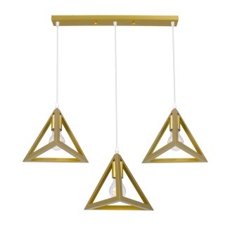 GloboStar® TRIANGLE 00625 Μοντέρνο Κρεμαστό Φωτιστικό Οροφής Τρίφωτο Χρυσό Μεταλλικό Πλέγμα Μ70 x Π22 x Y130cm
