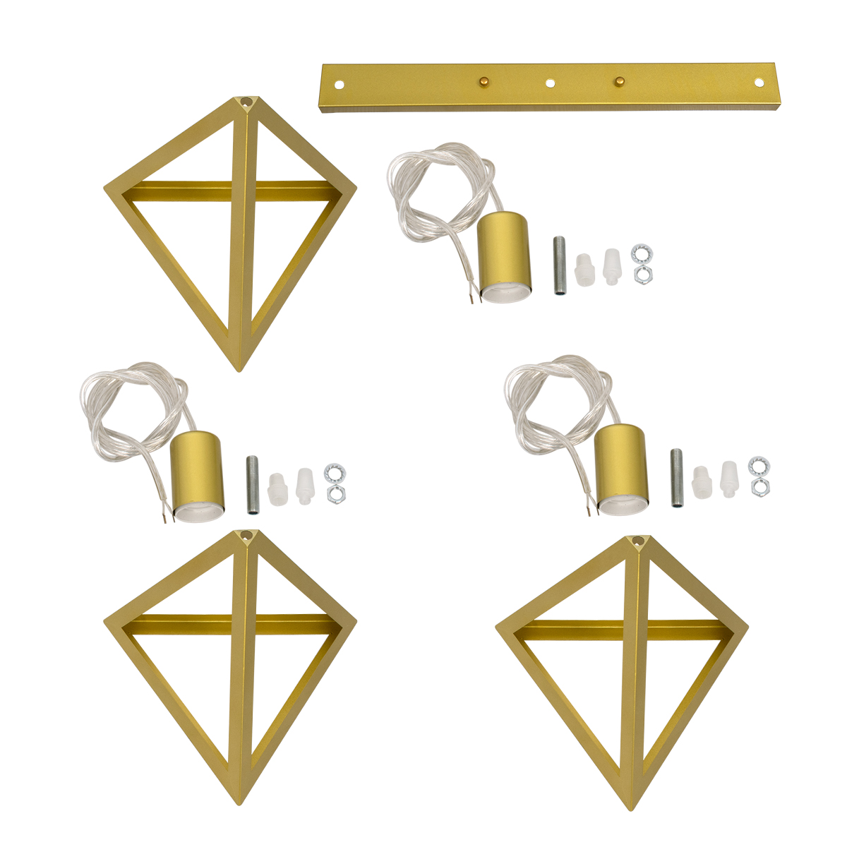 GloboStar® TRIANGLE 00625 Μοντέρνο Κρεμαστό Φωτιστικό Οροφής Τρίφωτο Χρυσό Μεταλλικό Πλέγμα Μ70 x Π22 x Y130cm - Image 11