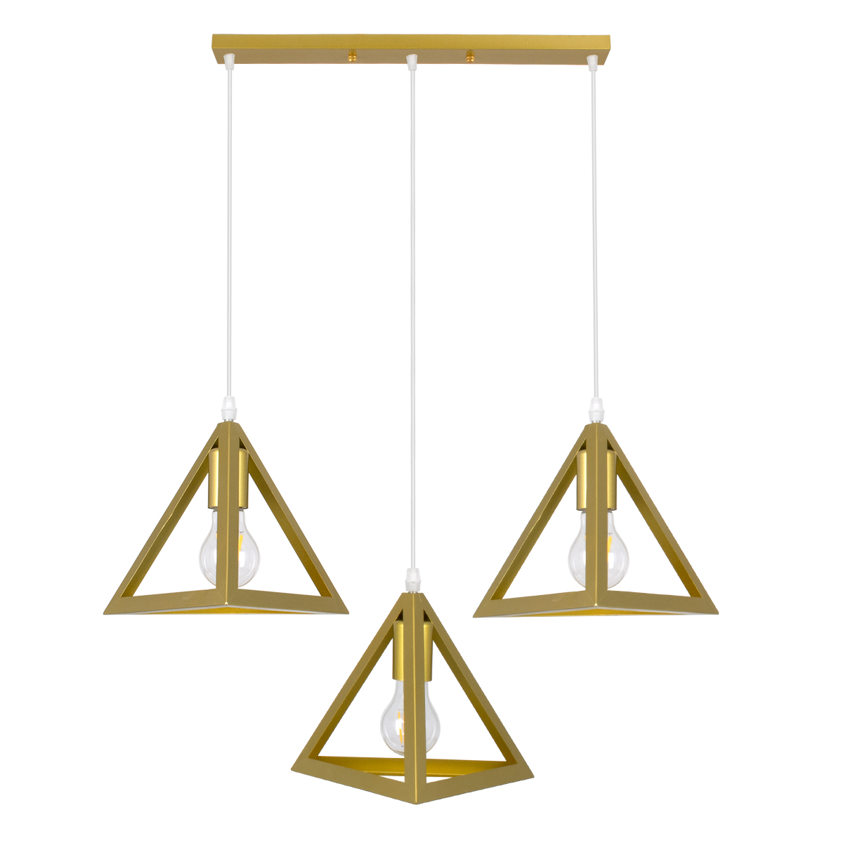 GloboStar® TRIANGLE 00625 Μοντέρνο Κρεμαστό Φωτιστικό Οροφής Τρίφωτο Χρυσό Μεταλλικό Πλέγμα Μ70 x Π22 x Y130cm - Image 3