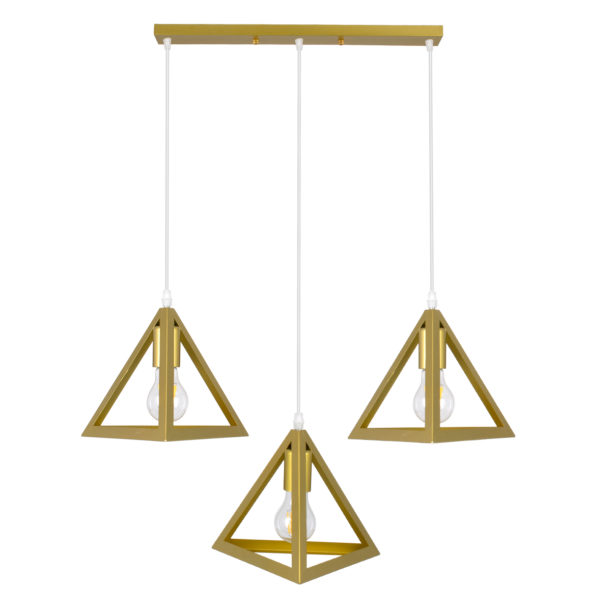 GloboStar® TRIANGLE 00625 Μοντέρνο Κρεμαστό Φωτιστικό Οροφής Τρίφωτο Χρυσό Μεταλλικό Πλέγμα Μ70 x Π22 x Y130cm - Image 4
