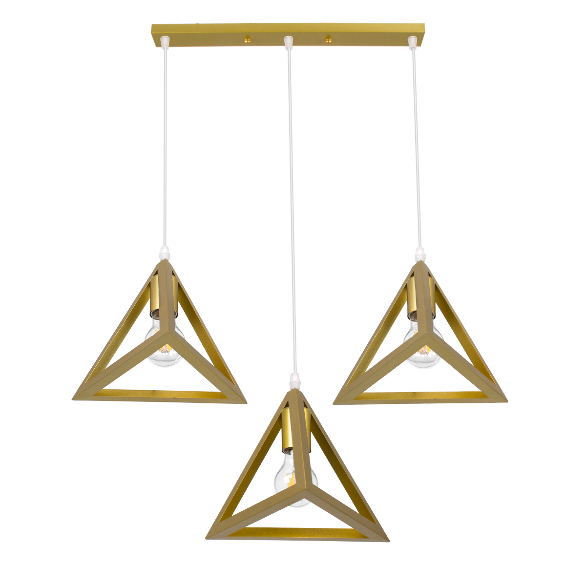 GloboStar® TRIANGLE 00625 Μοντέρνο Κρεμαστό Φωτιστικό Οροφής Τρίφωτο Χρυσό Μεταλλικό Πλέγμα Μ70 x Π22 x Y130cm - Image 5