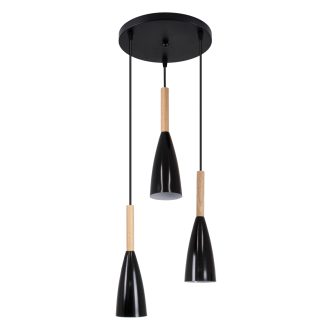 GloboStar® DILLON 00626 Μοντέρνο Κρεμαστό Φωτιστικό Οροφής Τρίφωτο Μαύρο Μεταλλικό Καμπάνα Φ26 x Υ130cm
