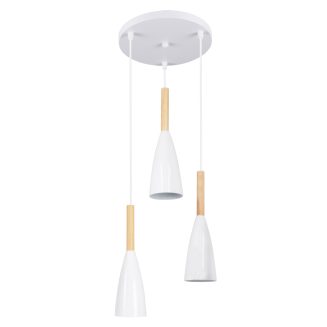 GloboStar® DILLON 00627 Μοντέρνο Κρεμαστό Φωτιστικό Οροφής Τρίφωτο Λευκό Μεταλλικό Καμπάνα Φ26 x Υ130cm