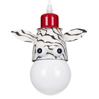 GloboStar® ZEBRA 00639 Μοντέρνο Κρεμαστό Παιδικό Φωτιστικό Οροφής Μονόφωτο Λευκό Μαύρο Μεταλλικό Μ19 x Π10.5 x Υ13.5cm