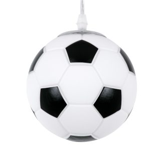 GloboStar® FOOTBALL 00643 Μοντέρνο Κρεμαστό Παιδικό Φωτιστικό Οροφής Μονόφωτο Μαύρο Λευκό Γυάλινο Φ15 x Υ18cm