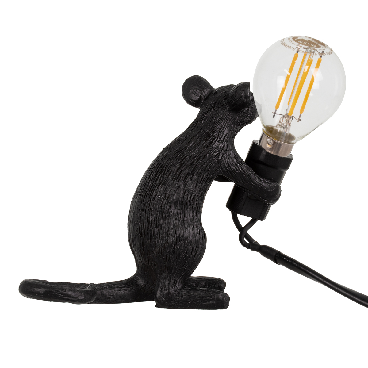 GloboStar® MOUSE 00678 Vintage Επιτραπέζιο Φωτιστικό Πορτατίφ Λαμπατέρ Μονόφωτο με Ντουί 1 x E12 AC 230V Μαύρο Πλαστικό Μ12 x Π4 x Υ10cm - Image 3