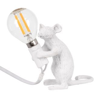 GloboStar® MOUSE 00679 Vintage Επιτραπέζιο Φωτιστικό Πορτατίφ Λαμπατέρ Μονόφωτο με Ντουί 1 x E12 AC 230V Λευκό Πλαστικό Μ12 x Π4 x Υ10cm