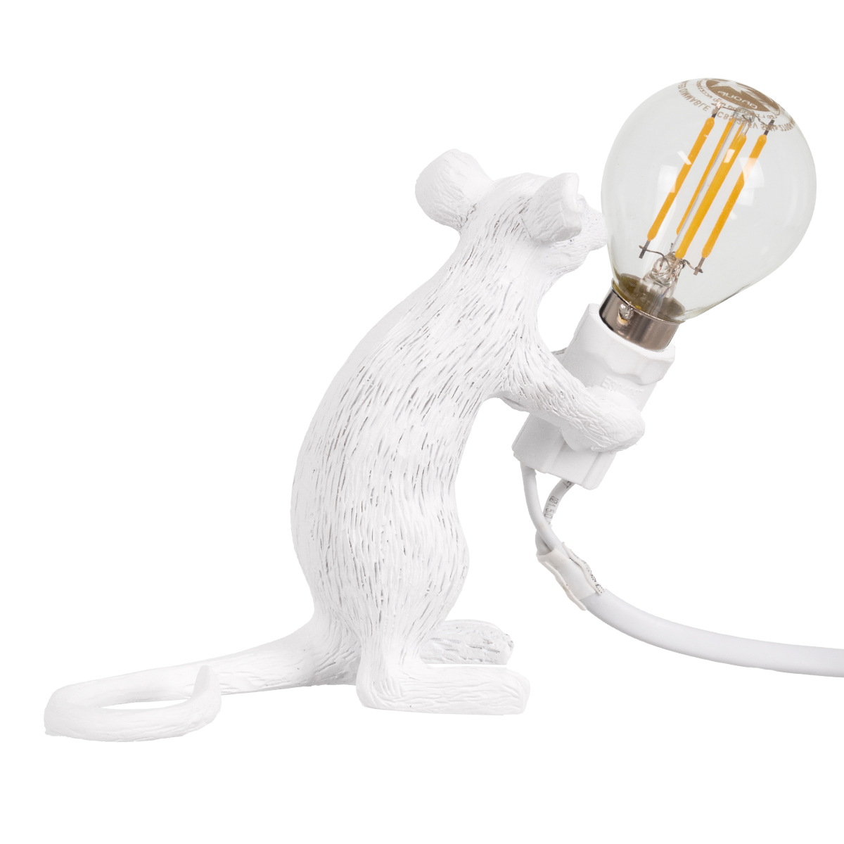GloboStar® MOUSE 00679 Vintage Επιτραπέζιο Φωτιστικό Πορτατίφ Λαμπατέρ Μονόφωτο με Ντουί 1 x E12 AC 230V Λευκό Πλαστικό Μ12 x Π4 x Υ10cm - Image 3