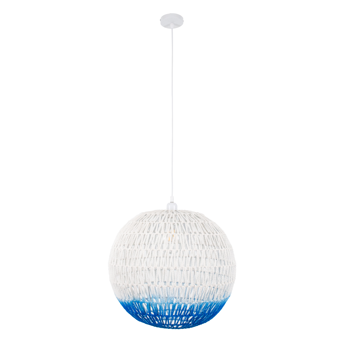 GloboStar® SANTOR 00729 Vintage Κρεμαστό Φωτιστικό Οροφής Μονόφωτο Λευκό - Μπλε Καμπάνα με Σχοινί Φ50 x Υ50cm - Image 4