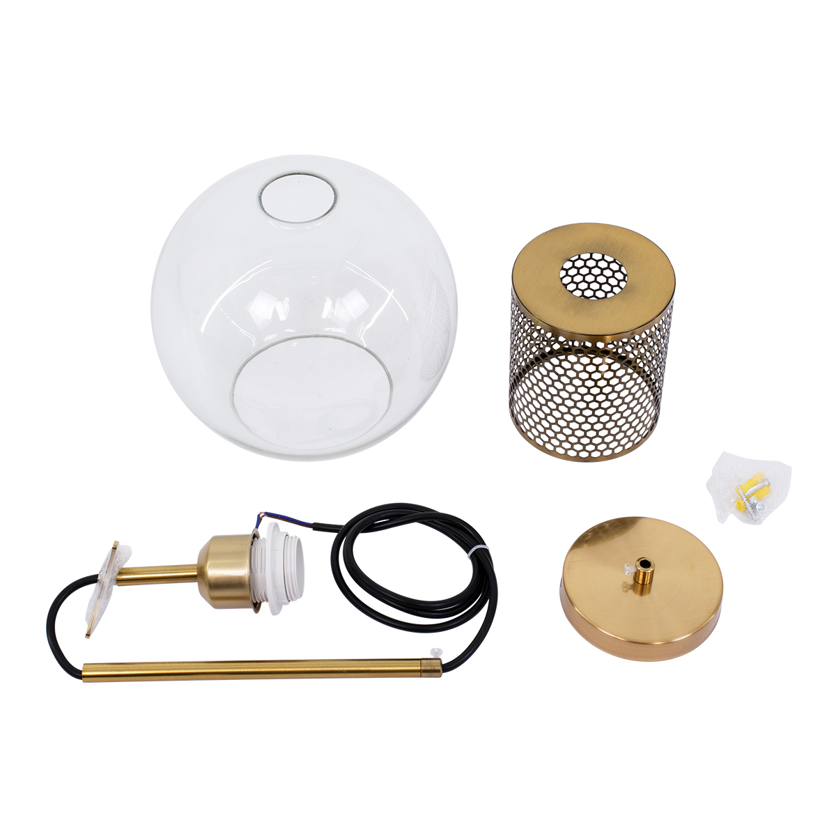 GloboStar® AVERY 00739 Μοντέρνο Κρεμαστό Φωτιστικό Οροφής Μονόφωτο Διάφανο Γυάλινο με Χρυσό Μεταλλικό Πλέγμα Φ18 x Υ38cm - Image 9