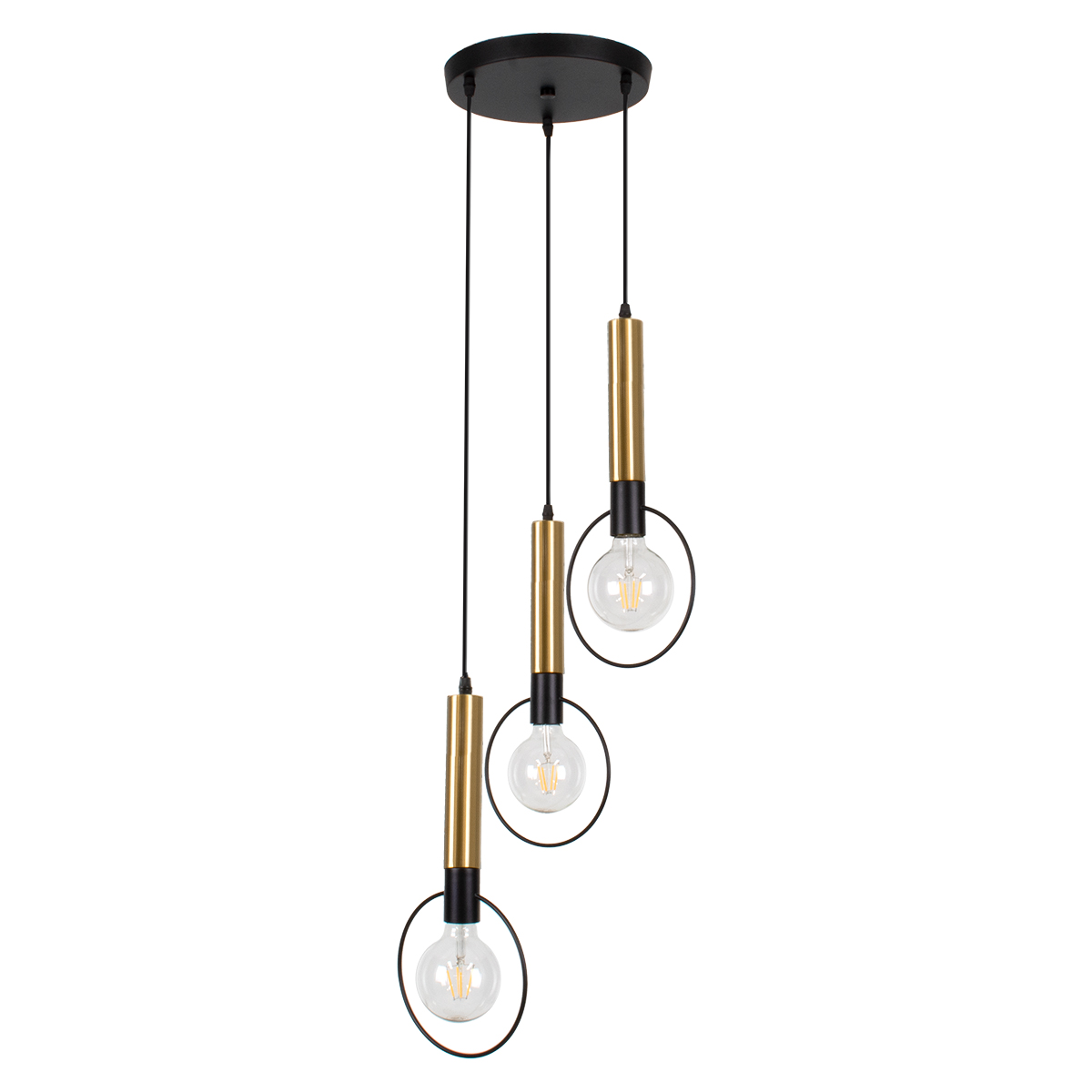 GloboStar® OLVERO 00773 Μοντέρνο Κρεμαστό Φωτιστικό Οροφής Τρίφωτο Μαύρο Χρυσό Μεταλλικό Πλέγμα Φ30 x Y130cm