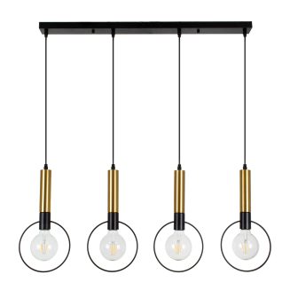 GloboStar® OLVERO 00775 Μοντέρνο Κρεμαστό Φωτιστικό Οροφής Πολύφωτο Μαύρο Χρυσό Μεταλλικό Πλέγμα Μ90 x Π18 x Y130cm
