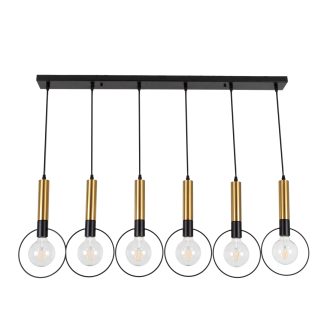 GloboStar® OLVERO 00776 Μοντέρνο Κρεμαστό Φωτιστικό Οροφής Πολύφωτο Μαύρο Χρυσό Μεταλλικό Πλέγμα Μ110 x Π18 x Y130cm