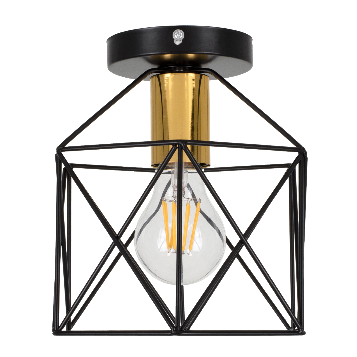 GloboStar® TRON 00792 Μοντέρνο Φωτιστικό Οροφής Μονόφωτο Μαύρο - Χρυσό Μεταλλικό Πλέγμα Φ18 x Y19.5cm - Image 4