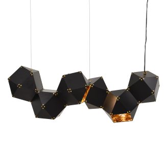 GloboStar® WELLES Replica 00797 Μοντέρνο Κρεμαστό Φωτιστικό Οροφής Πολύφωτο Μεταλλικό Μαύρο Χρυσό Μ98 x Π32 x Υ30cm
