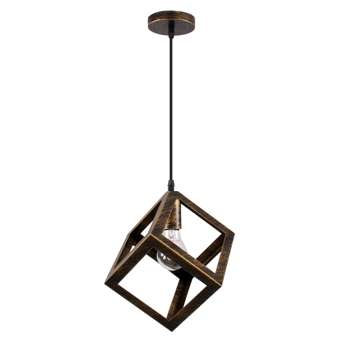 GloboStar® CUBE 00803 Μοντέρνο Κρεμαστό Φωτιστικό Οροφής Μονόφωτο Χρυσό Σκουριά Μεταλλικό Πλέγμα Μ25 x Π25 x Υ25cm - Image 3