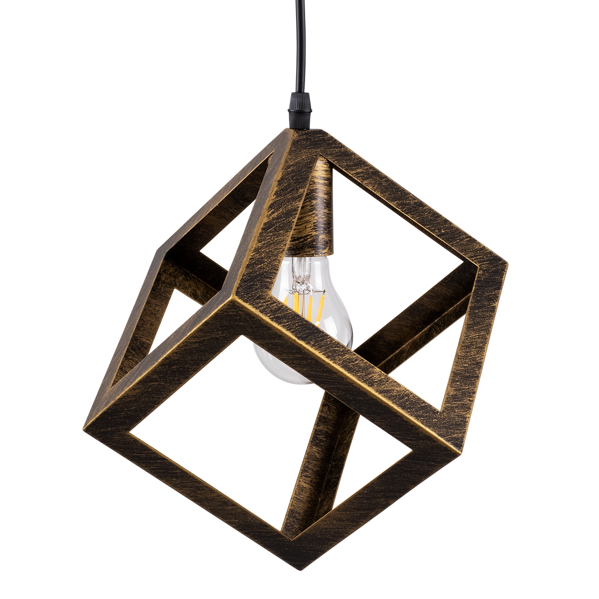 GloboStar® CUBE 00803 Μοντέρνο Κρεμαστό Φωτιστικό Οροφής Μονόφωτο Χρυσό Σκουριά Μεταλλικό Πλέγμα Μ25 x Π25 x Υ25cm - Image 4