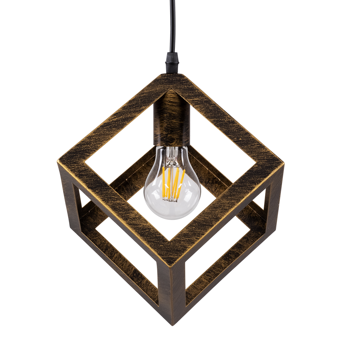 GloboStar® CUBE 00803 Μοντέρνο Κρεμαστό Φωτιστικό Οροφής Μονόφωτο Χρυσό Σκουριά Μεταλλικό Πλέγμα Μ25 x Π25 x Υ25cm - Image 5