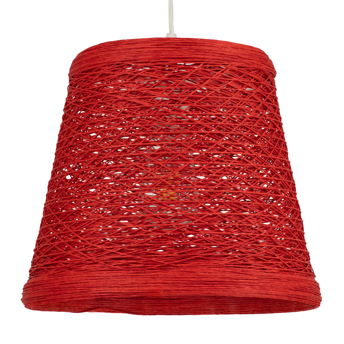 GloboStar® PLAYROOM 00863 Vintage Κρεμαστό Φωτιστικό Οροφής Μονόφωτο Κόκκινο Ξύλινο Ψάθινο Rattan Φ32 x Υ27cm