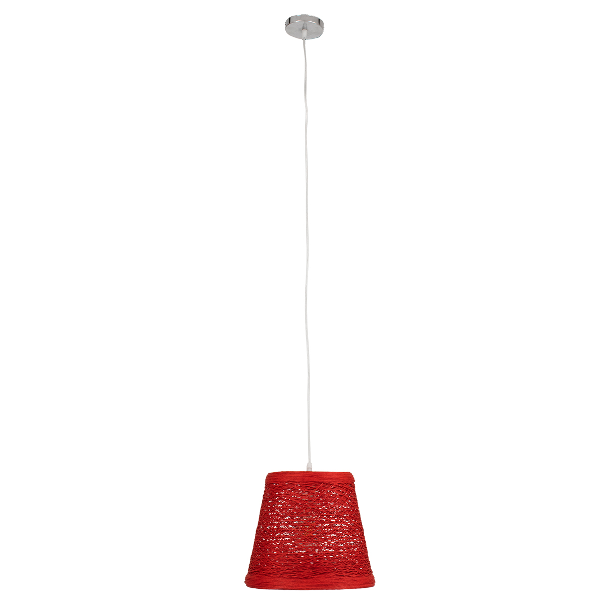 GloboStar® PLAYROOM 00863 Vintage Κρεμαστό Φωτιστικό Οροφής Μονόφωτο Κόκκινο Ξύλινο Ψάθινο Rattan Φ32 x Υ27cm - Image 4