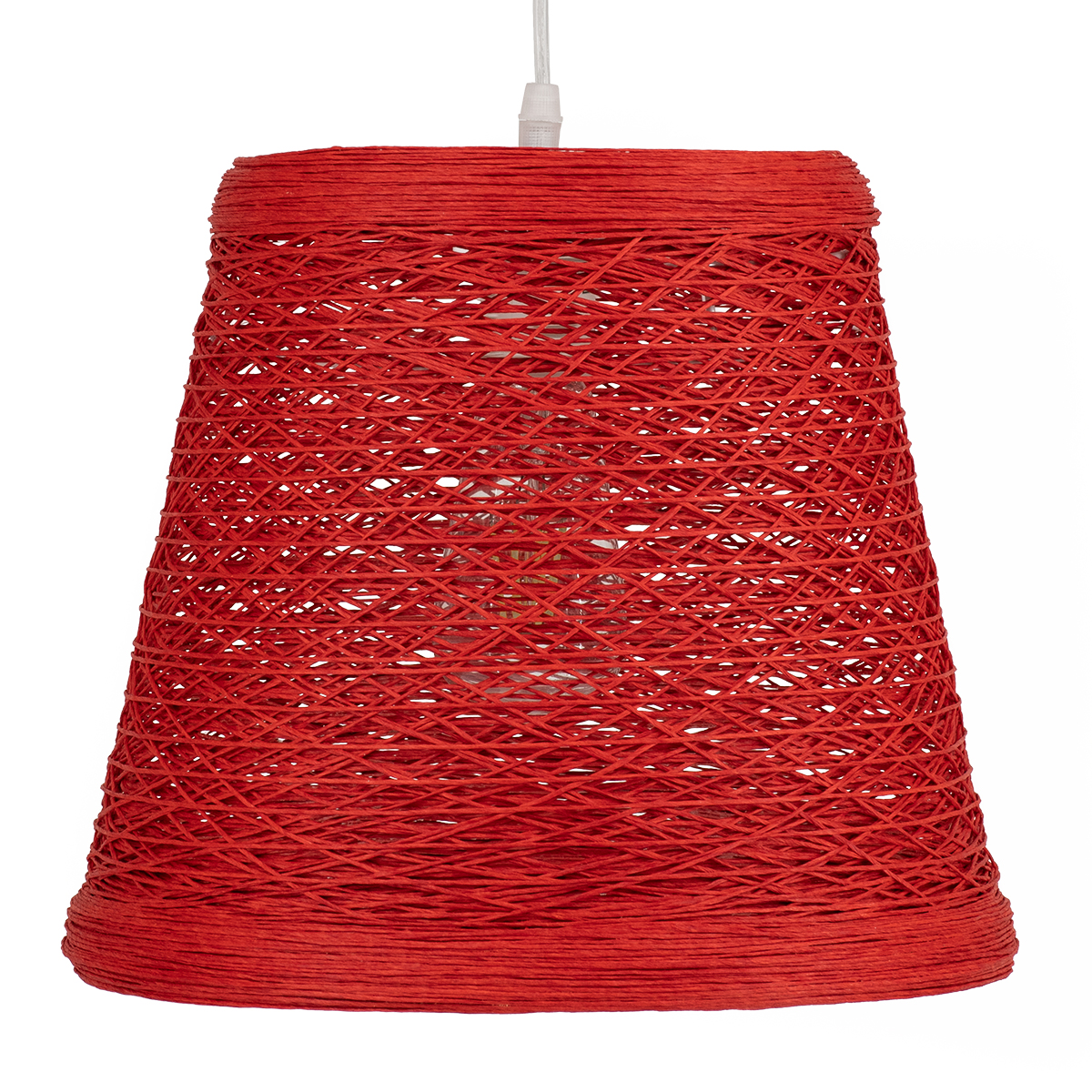 GloboStar® PLAYROOM 00863 Vintage Κρεμαστό Φωτιστικό Οροφής Μονόφωτο Κόκκινο Ξύλινο Ψάθινο Rattan Φ32 x Υ27cm - Image 5