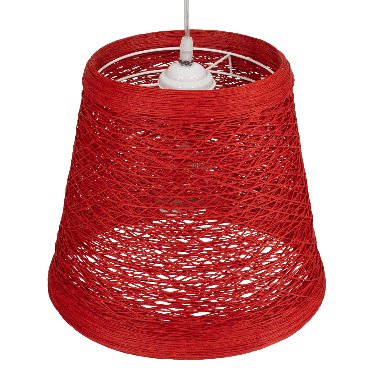 GloboStar® PLAYROOM 00863 Vintage Κρεμαστό Φωτιστικό Οροφής Μονόφωτο Κόκκινο Ξύλινο Ψάθινο Rattan Φ32 x Υ27cm - Image 7