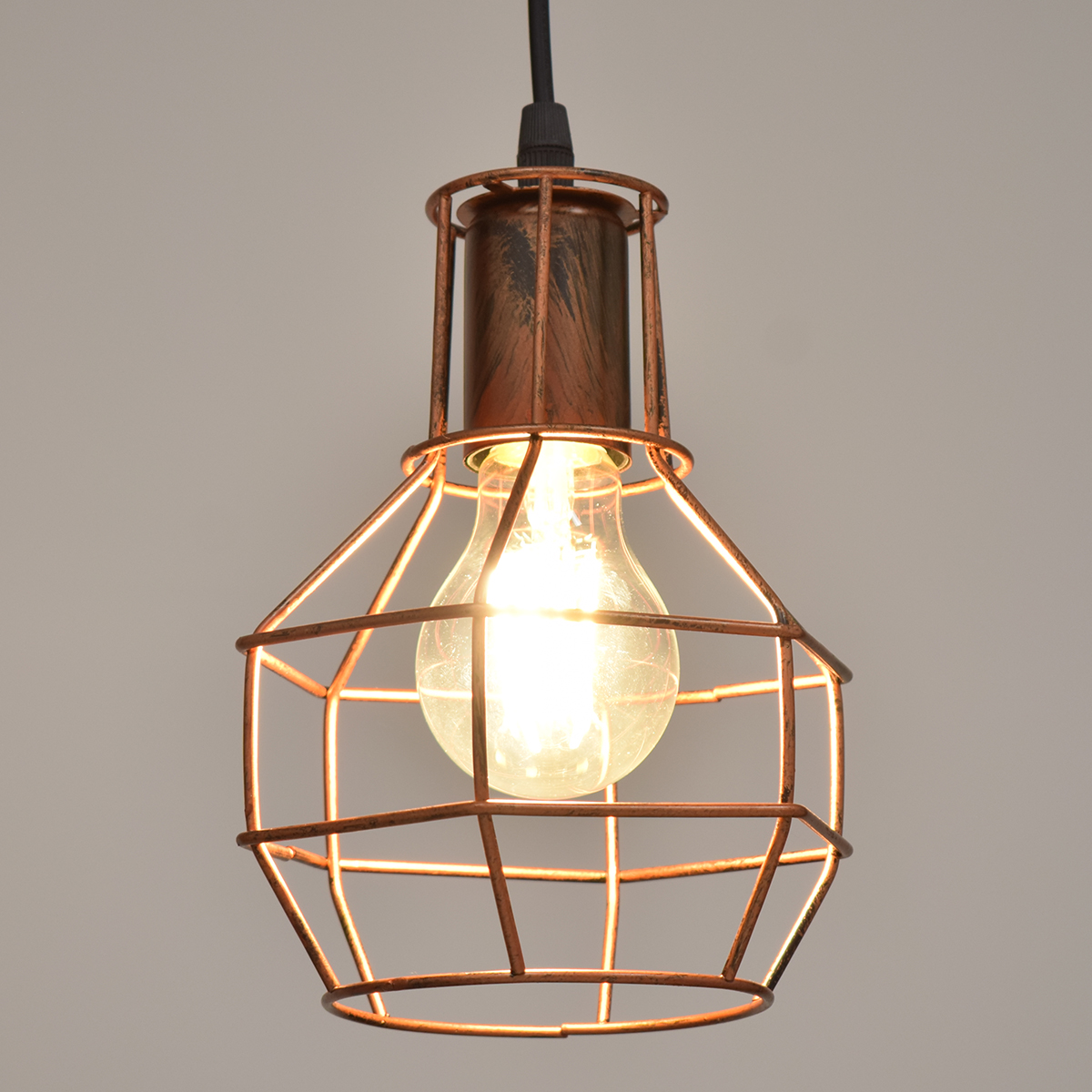 GloboStar® CAGE 00866 Vintage Industrial Κρεμαστό Φωτιστικό Οροφής Μονόφωτο Καφέ Σκουριά Μεταλλικό Πλέγμα Φ15 x Y22cm - Image 3