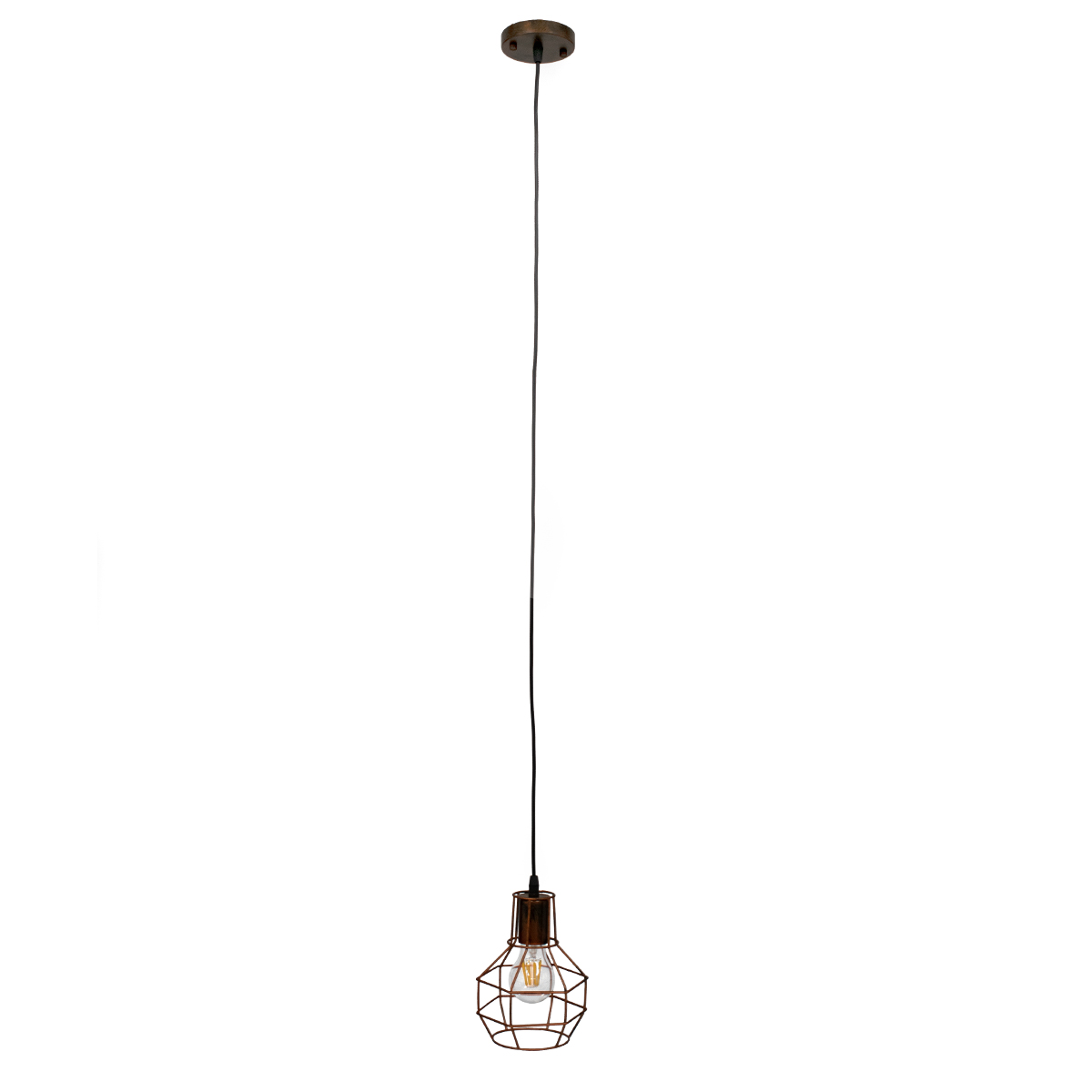 GloboStar® CAGE 00866 Vintage Industrial Κρεμαστό Φωτιστικό Οροφής Μονόφωτο Καφέ Σκουριά Μεταλλικό Πλέγμα Φ15 x Y22cm - Image 4