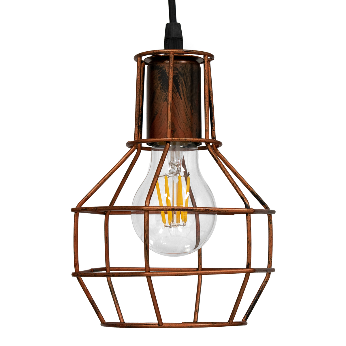 GloboStar® CAGE 00866 Vintage Industrial Κρεμαστό Φωτιστικό Οροφής Μονόφωτο Καφέ Σκουριά Μεταλλικό Πλέγμα Φ15 x Y22cm - Image 5
