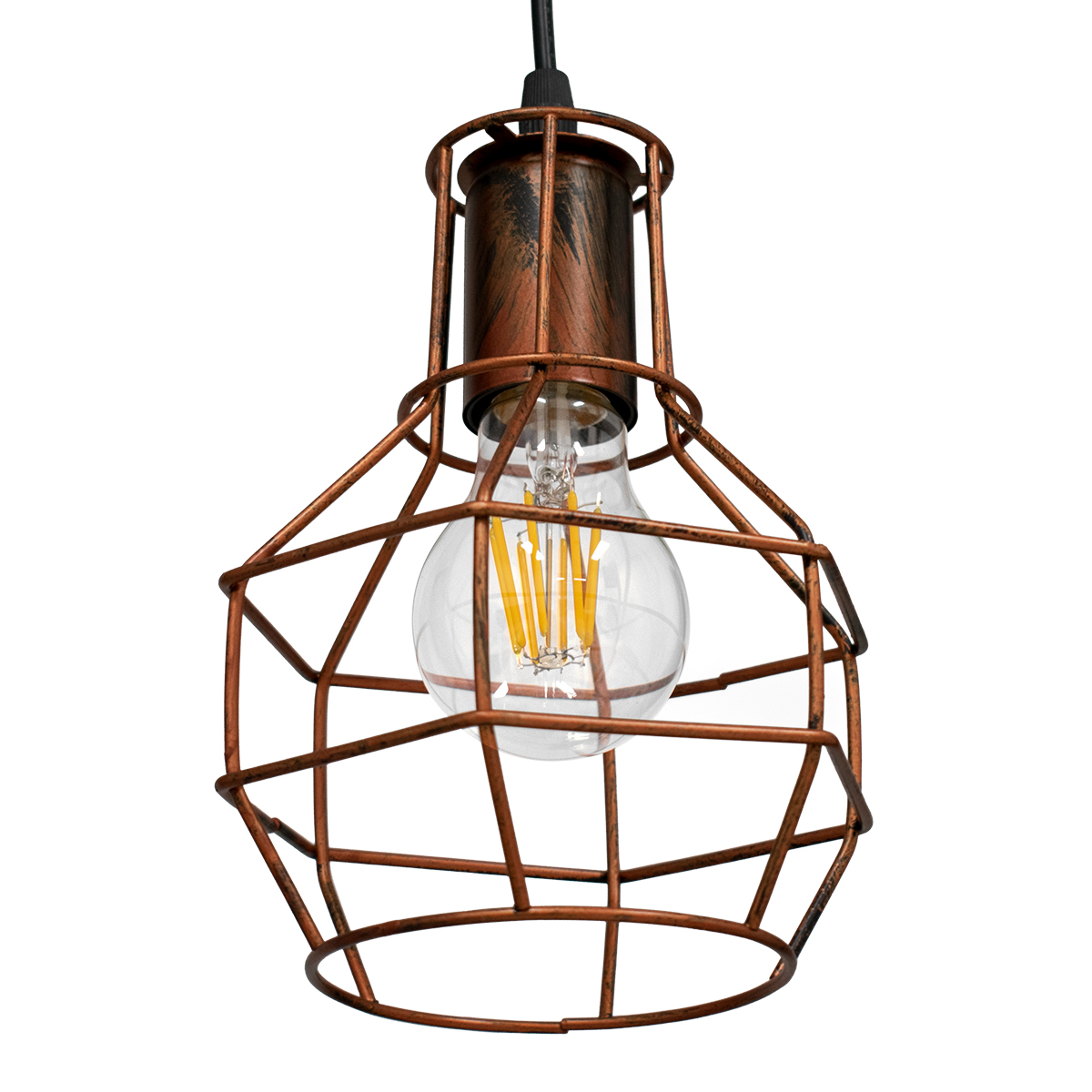 GloboStar® CAGE 00866 Vintage Industrial Κρεμαστό Φωτιστικό Οροφής Μονόφωτο Καφέ Σκουριά Μεταλλικό Πλέγμα Φ15 x Y22cm - Image 6