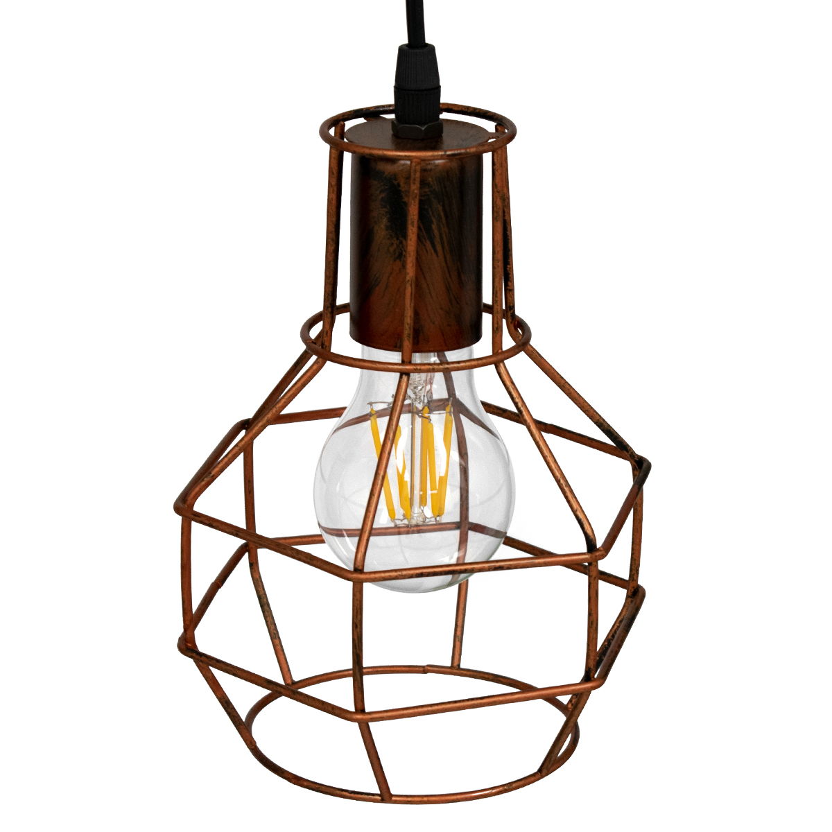 GloboStar® CAGE 00866 Vintage Industrial Κρεμαστό Φωτιστικό Οροφής Μονόφωτο Καφέ Σκουριά Μεταλλικό Πλέγμα Φ15 x Y22cm - Image 7