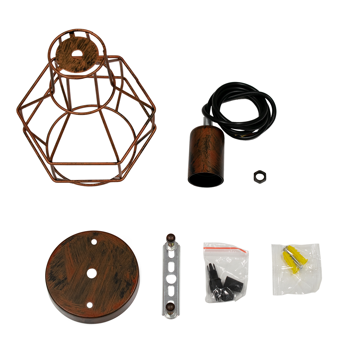 GloboStar® CAGE 00866 Vintage Industrial Κρεμαστό Φωτιστικό Οροφής Μονόφωτο Καφέ Σκουριά Μεταλλικό Πλέγμα Φ15 x Y22cm - Image 9