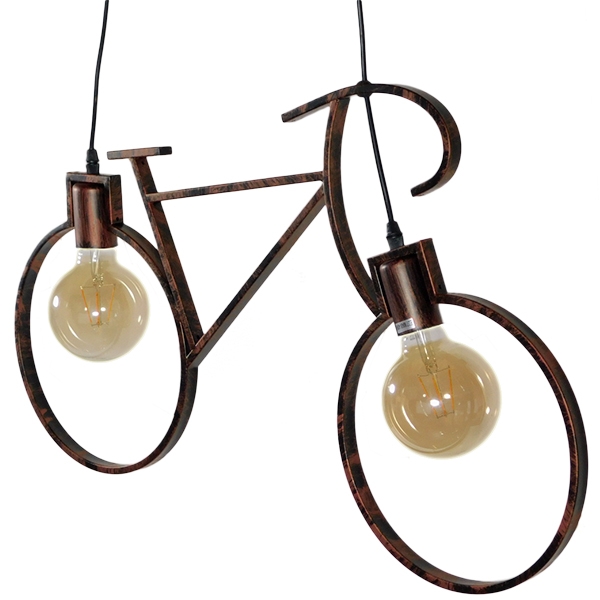 GloboStar® BIKE 00868 Vintage Κρεμαστό Φωτιστικό Οροφής Δίφωτο Καφέ Σκουριά Μεταλλικό Μ67 x Π1.5 x Υ41cm