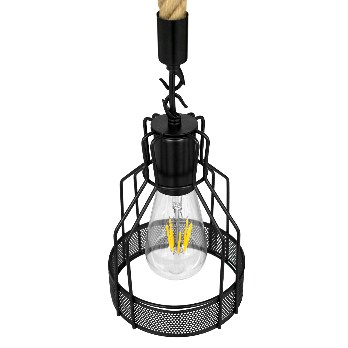 GloboStar® MASON 00881 Vintage Industrial Κρεμαστό Φωτιστικό Οροφής Μονόφωτο Μαύρο με Μπεζ Σχοινί Φ15 x Y24cm - Image 6
