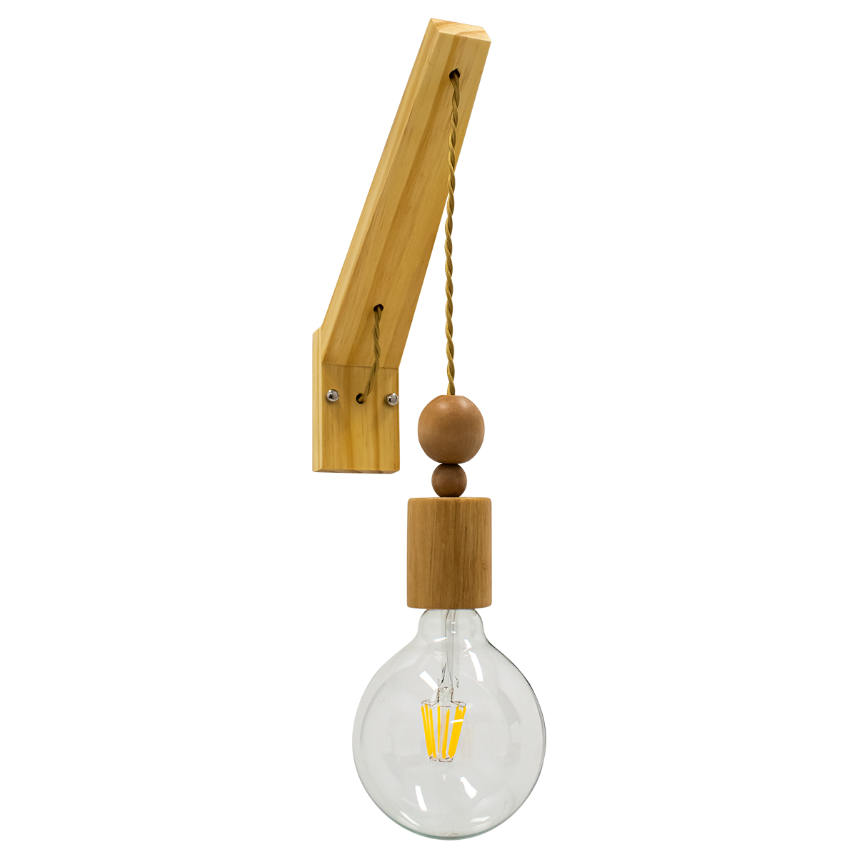 GloboStar® NOVO 00885 Vintage Φωτιστικό Τοίχου Απλίκα Μονόφωτο Μπεζ Ξύλινο με Σχοινί Μ7 x Π27 x Υ29-65cm - Image 5